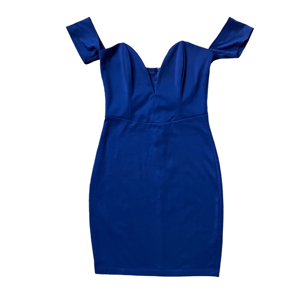 Royal Blue Deep V Fitted Dress with Cap Sleeves